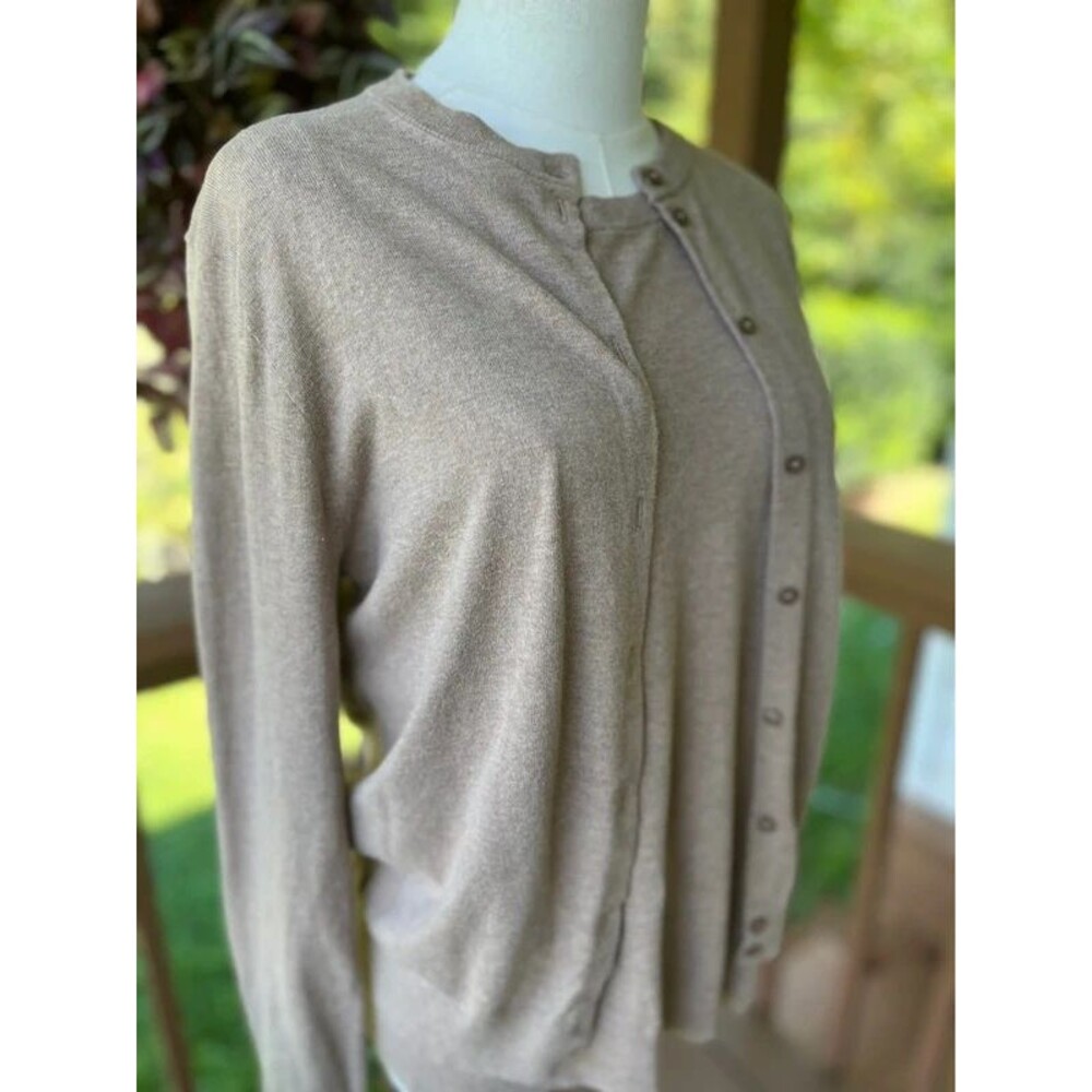 J.Crew Classic Cardigan & Shell 2 Piece Twinset Large 100% Cotton Oatmeal